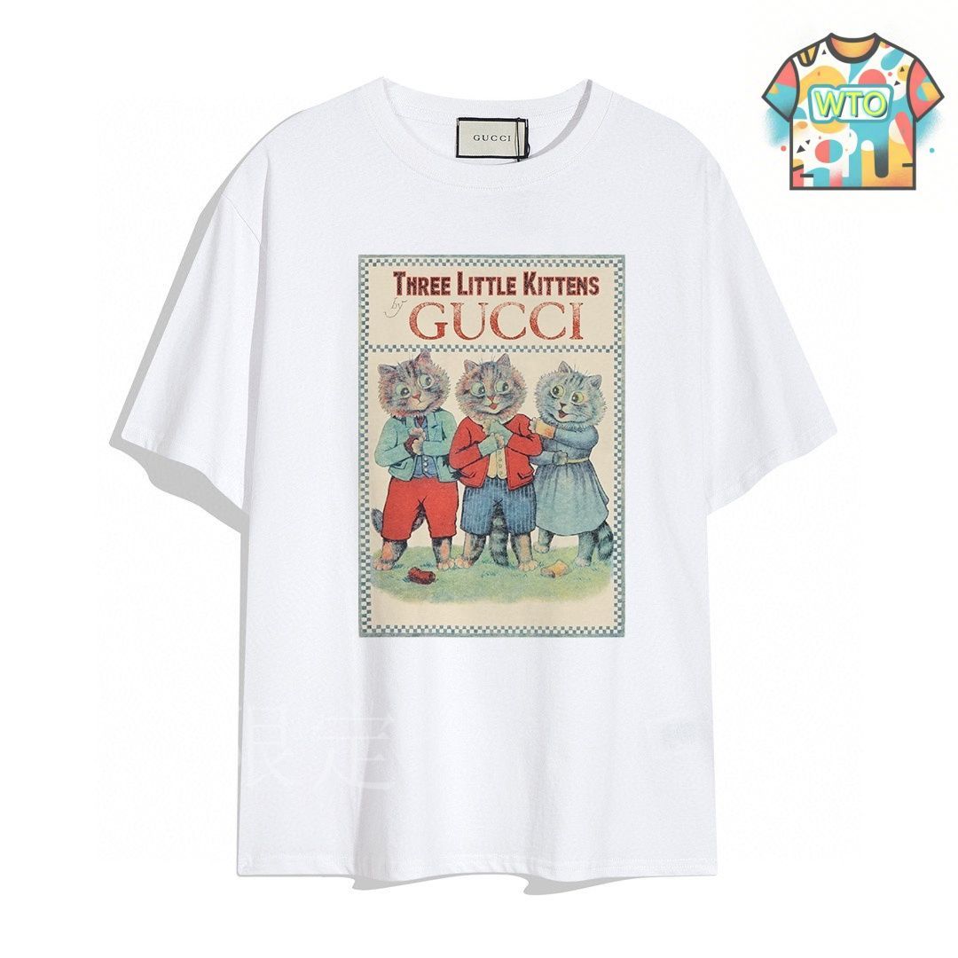 今日特価】Gucci / グッチ 三只猫プリント半袖 T シャツ-2