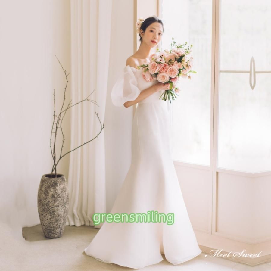 ウェディングドレス ウエディングドレス ロングドレス 二次会 結婚式 前撮り ブライダル 花嫁 オフショルダー 半袖 マーメイドドレススレン