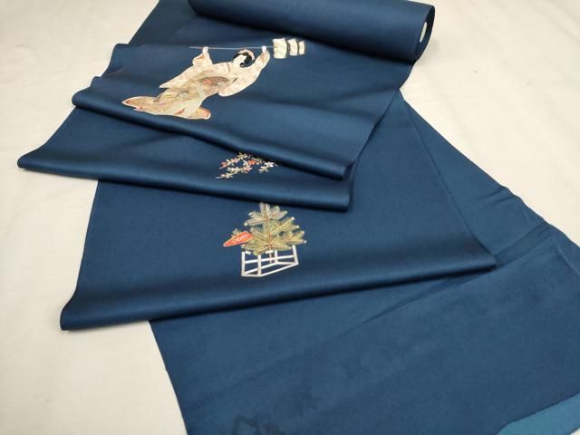 平和屋着物▽付下げ 反物 着尺 刺繍 人物文 金彩 正絹 逸品 未