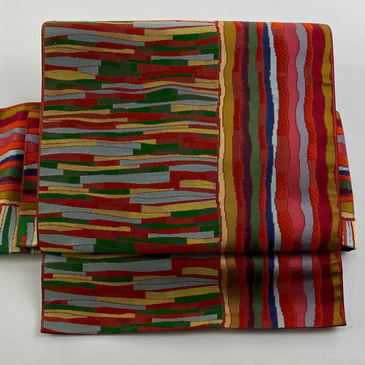 付け帯 秀品 作り帯 幾何学模様 赤 正絹