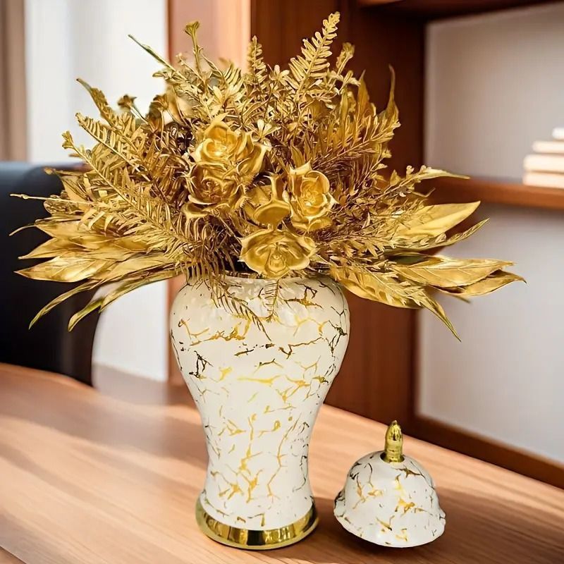 フラワーポット 花瓶 フラワーベース 2サイズ展開 ホワイト 白 ゴールド クラッシュベール おしゃれ 高級感 エレガント ラグジュアリー フラワーアレンジメント 高級感 インテリア ホームデ