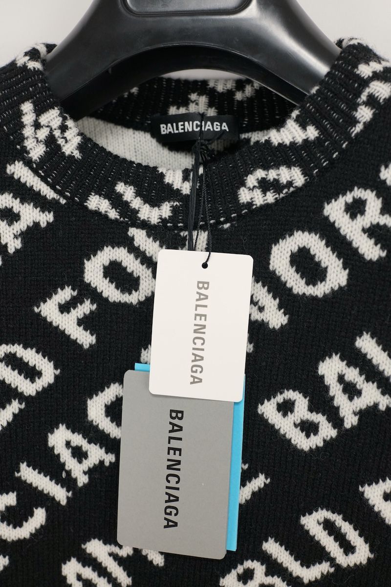 BALENCIAGA バレンシアガ WFP 総柄ロゴ オーバーサイズ ロングスリーブ ニット セーター 612957 T1565 ブラック/ホワイト  サイズM 新品未使用 - メルカリ