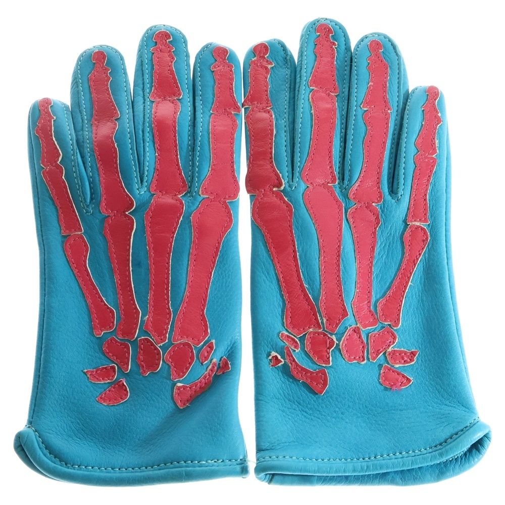 VANSON バンソン × BACKDROP ROPX SKELTON BONE LEATHER GLOVE TURQ バックドロップ別注 ボーン Xレイ スケルトン レザーグローブ 手袋 ターコイズブルー ピンク