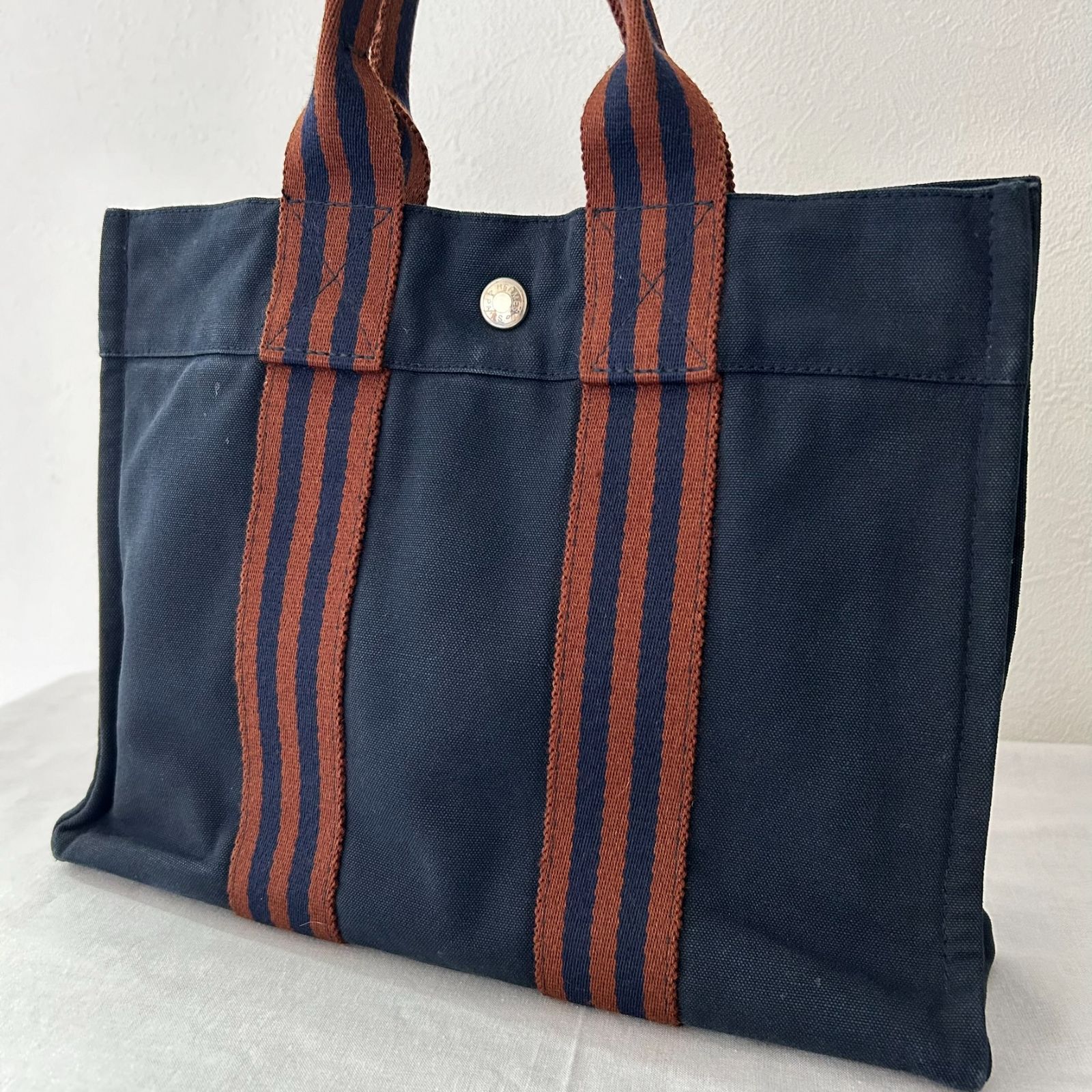 美品✦HERMES エルメス フールトゥ PM ネイビ×ブラウン トートバッグ - メルカリ