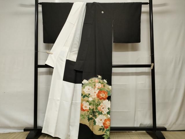 平和屋着物□豪華黒留袖 刺繍 枝花文 暈し染め 金彩 正絹