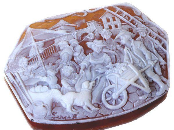 ジュエリー極】フェルディナンド・セルペ作 賑やかな街中の情景彫刻