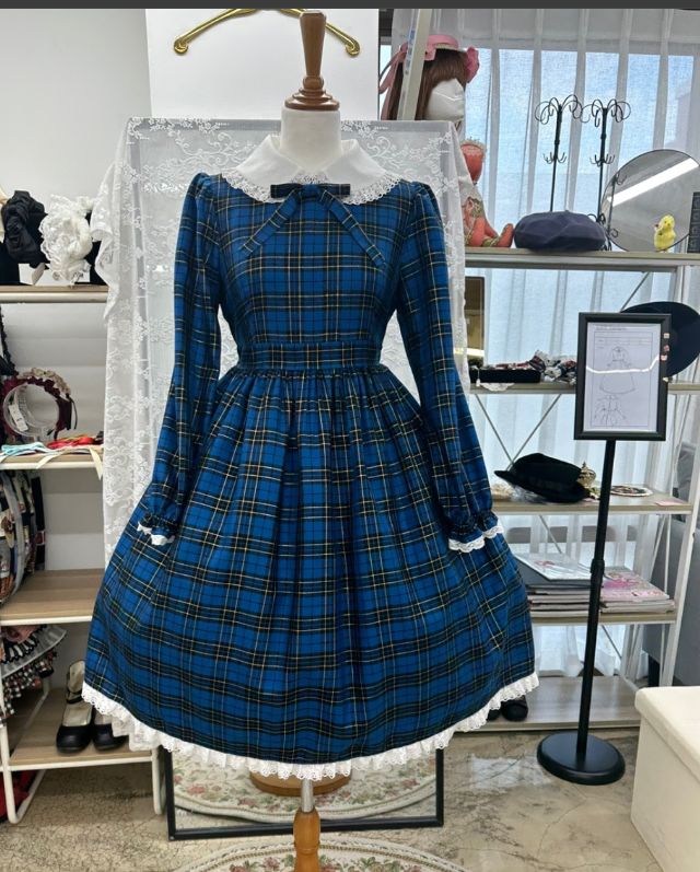 ロリータ リフ タータン チェック ブルードレス
