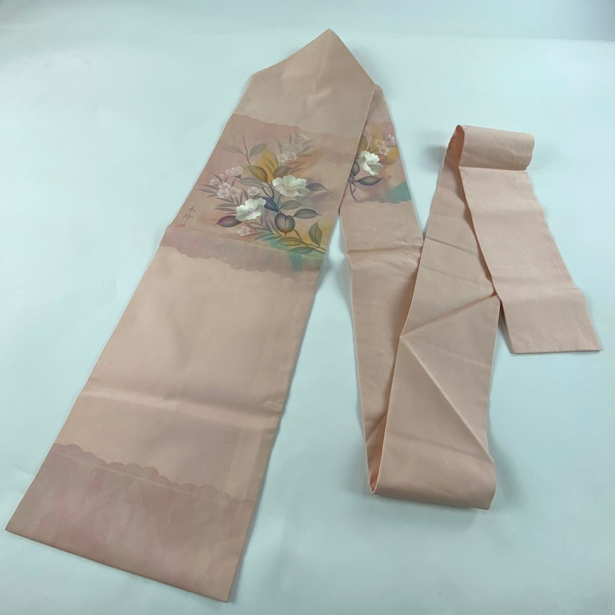 名古屋帯 椿 カラフルな暈し 箔正絹 可愛い色味 TT-2329 名古屋帯 椿 カラフルな暈し 箔正絹 可愛い色味 TT-2329 着物・浴衣
