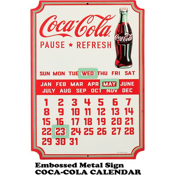 エンボスメタルサイン COCA COLA CALENDAR コカコーラ