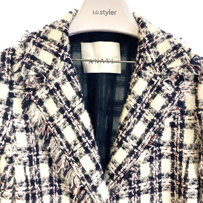 新タグ【未使用級】ANAYI ベルテッドコート チェック ツイード ベルト S ☆ANAYI アナイ チェック ツイード ベルテッドコート ウエストベルト付