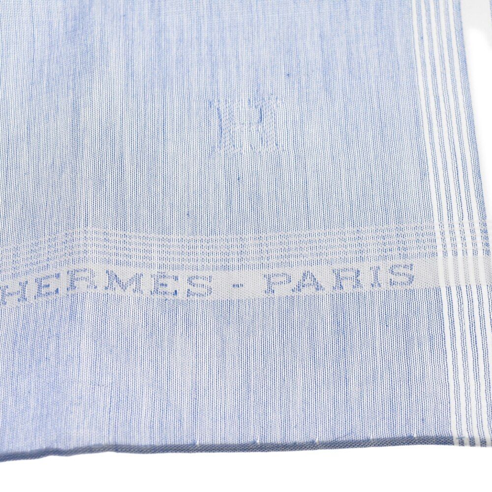 HERMES (エルメス) コットンハンカチ ブルー ホワイト - メルカリ