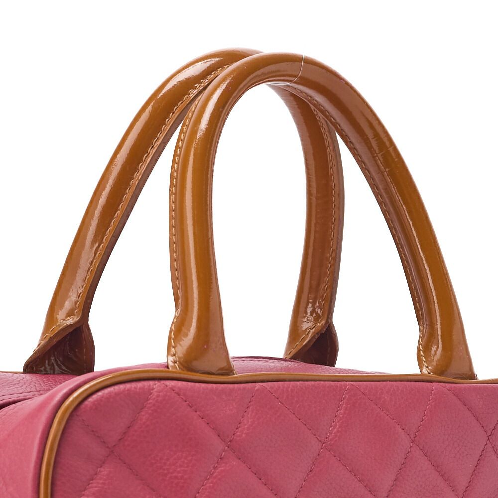 CHANEL シャネル ハンドバッグ ボストンバッグ キャビアスキン×エナメル マトラッセ ココマーク ローズピンク×ベージュ シルバー金具 レディース バッグ DECORATOM_COM_BR