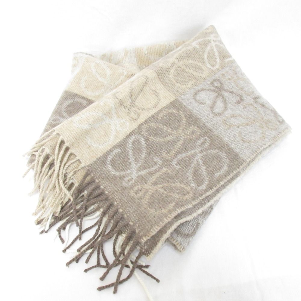 美品 LOEWE ロエベ アナグラム カシミヤブレンド フリンジ マフラー