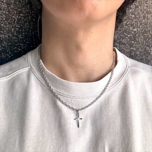 新商品】シルバー ロープチェーンクロスネックレス 45センチ ショート