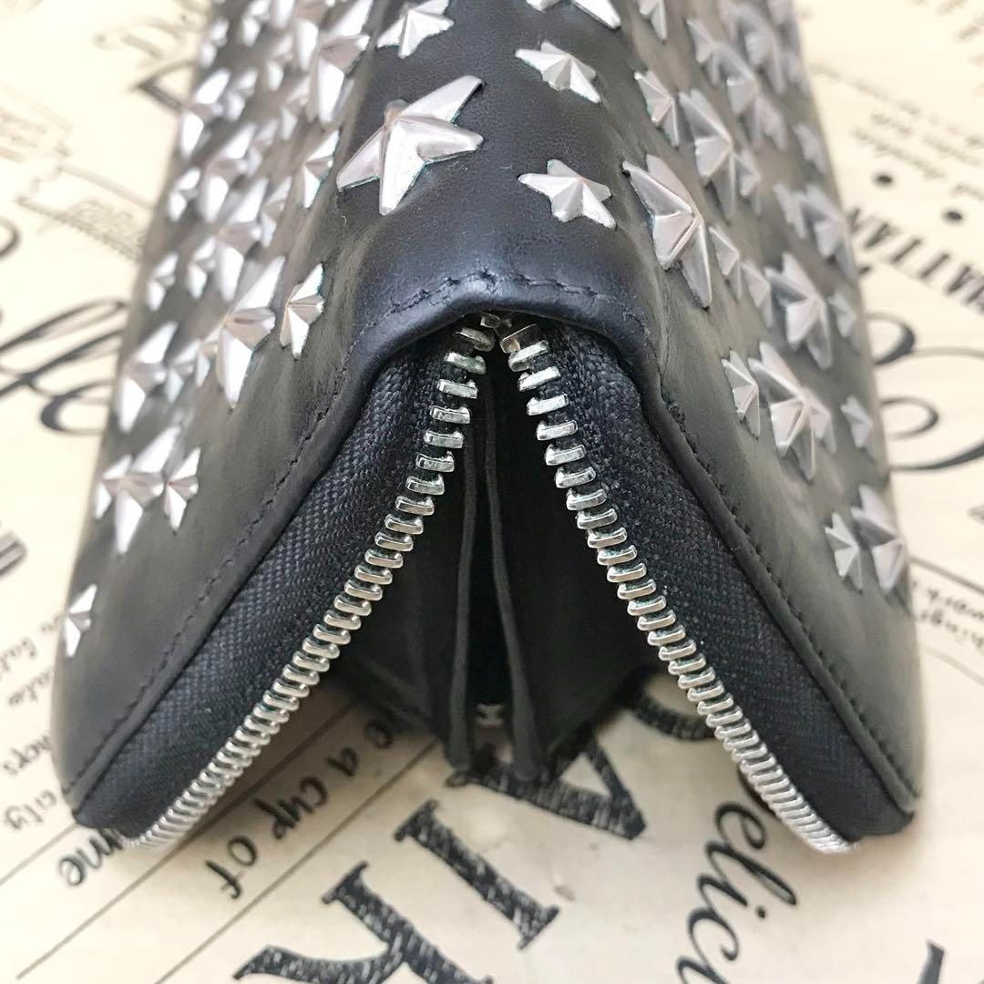 ジミーチュウ 長財布 スタースタッズ レザー ブラック ラウンド FS698