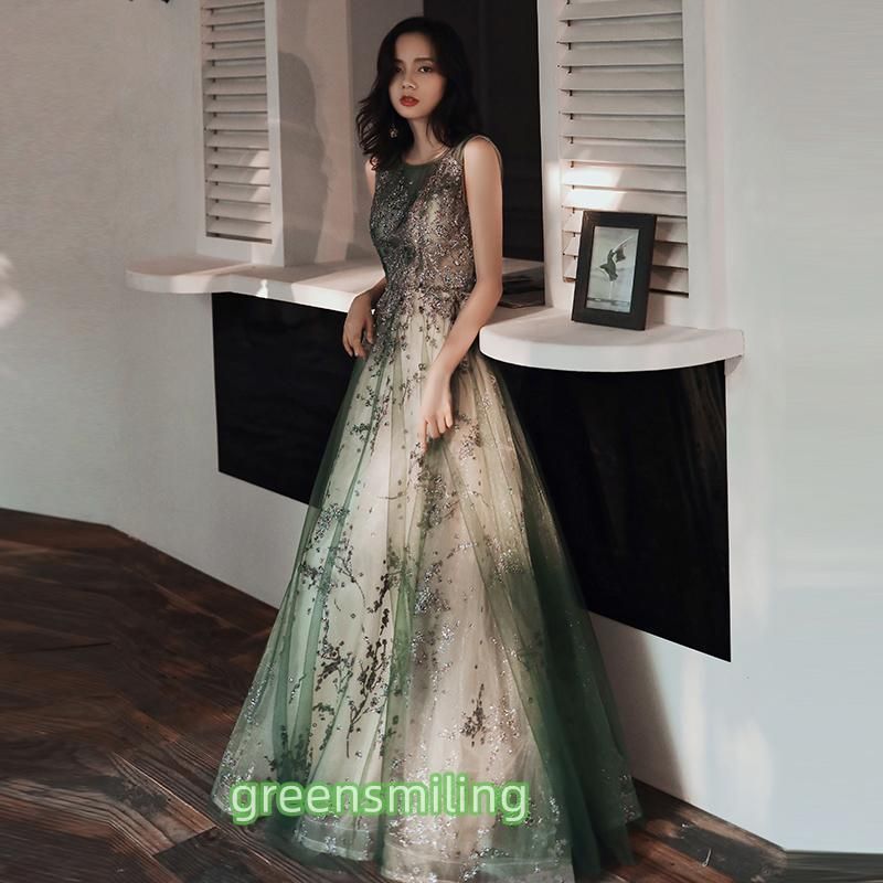 カラードレス ロングドレス グリーン ノースリーブ 演奏会 発表