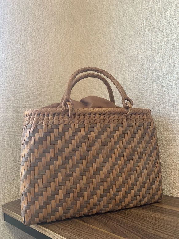 山葡萄 山葡萄かごバッグ 手作り 網代編み 一番皮・二番皮 内布