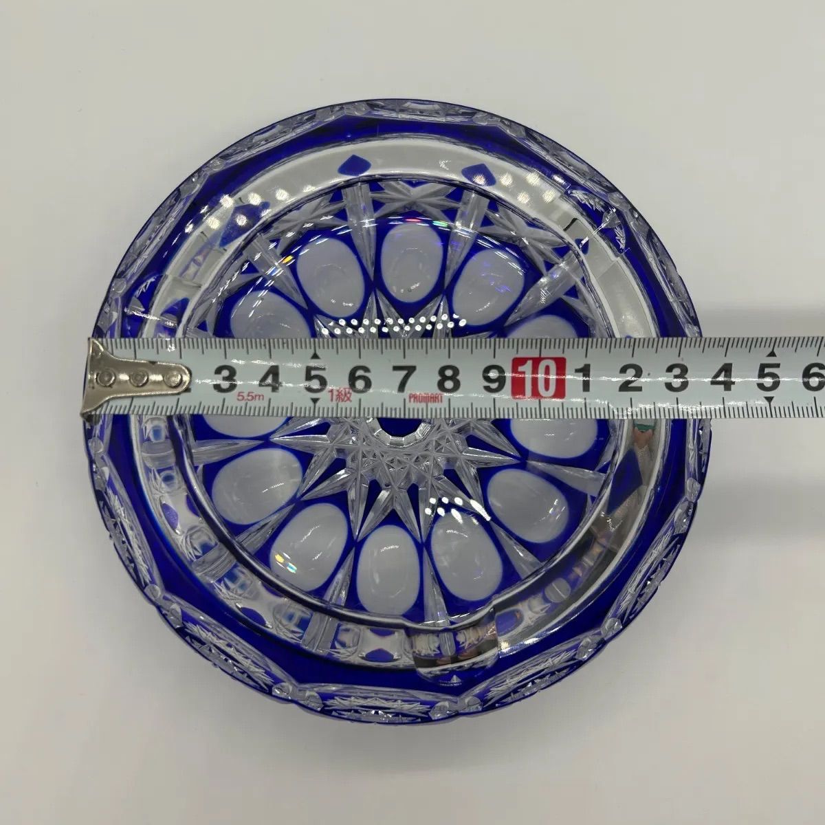 薩摩切子 灰皿 瑠璃 クリスタルガラス ブルー インテリア 昭和レトロ