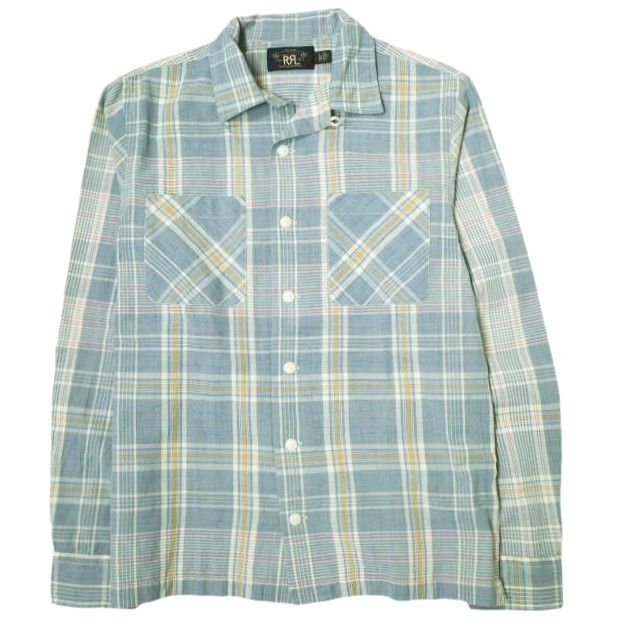 RRL ダブルアールエル TOWNS CAMP SHIRT - MADRAS PLAID マドラスチェックキャンプシャツ 782890001001 S Light Blue Double RL 長袖 オープン トップス g20702