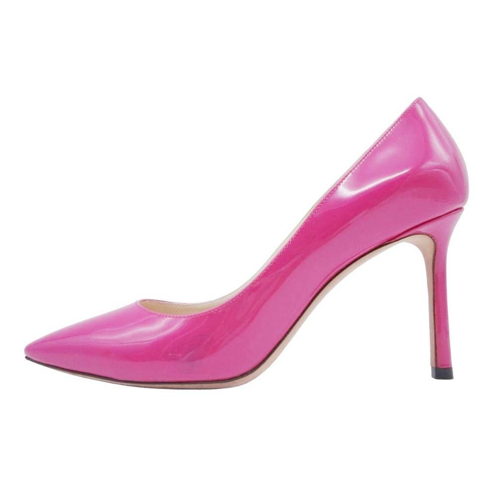 JIMMY CHOO ジミーチュウ エナメル パンプス シューズ ポインテッドトゥ ハイヒール レザー イタリア製 36 ピンク レディース 古着