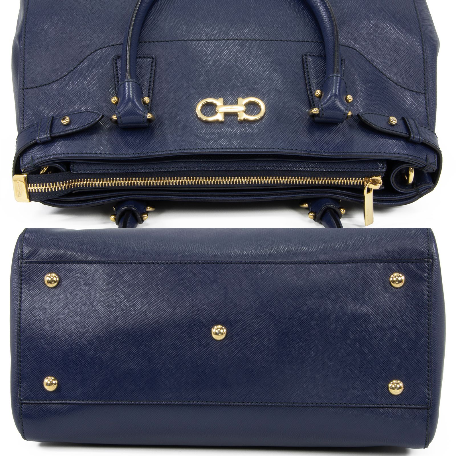本物 フェラガモ ハンドバッグ レディース 青 ブルー ダブルガンチーニ ロゴ FERRAGAMO （新品・未使用品）サルヴァトーレフェラガモ