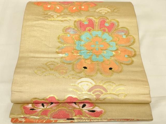 平和屋着物◎アンティーク 大正ロマン 丸帯 唐織 飛鶴花文 金糸 正絹