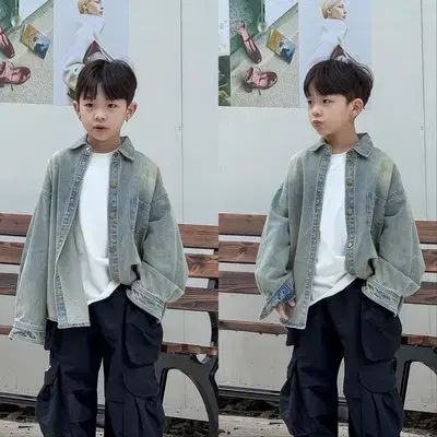 ウォッシュ加工ルーズフィットデニムサザン 男児 幼児 キッズ 春 チョンナンバンシャツ