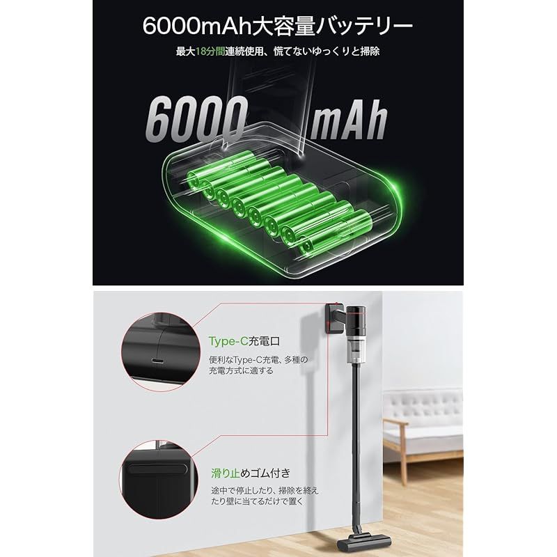 コードレス掃除機 折りたたみ式 強力吸引 LED緑ライト付き 自立式 掃除