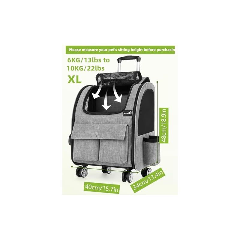 Pecute ペットキャリー リュック ペットキャリー キャスター付き 猫 猫用 キャリー カート 3 WAY 犬 小型犬 ペットキャリーケース 折り畳み 取り外し な車輪 ドライブ 旅行 通院 防災 避難用 キャリー 1