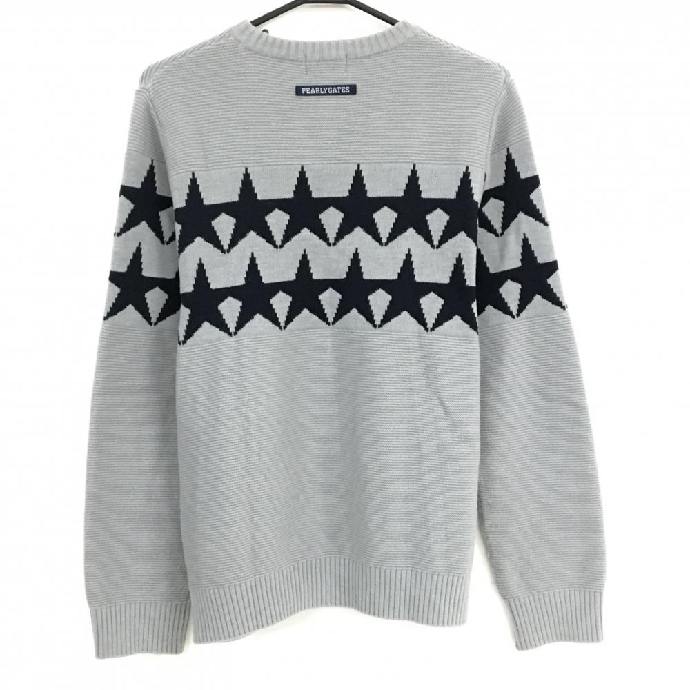 パーリーゲイツ セーター グレー×ネイビー 胸元星 ウール混 ニット メンズ 5 L ゴルフウェア PEARLY GATES