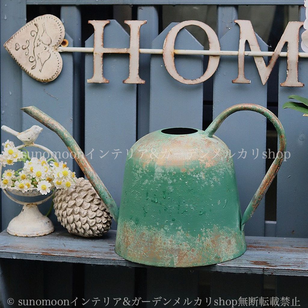 鉄 グリーン 鉄製 シャビーシック ガーデンインテリア 8-14 中庭用 インテリア ガーデン 家庭用 雑貨 ガーデン雑貨 庭 じょうろ ガーデニング お洒落 庭の装飾 おしゃれ 緑 ジョウロ
