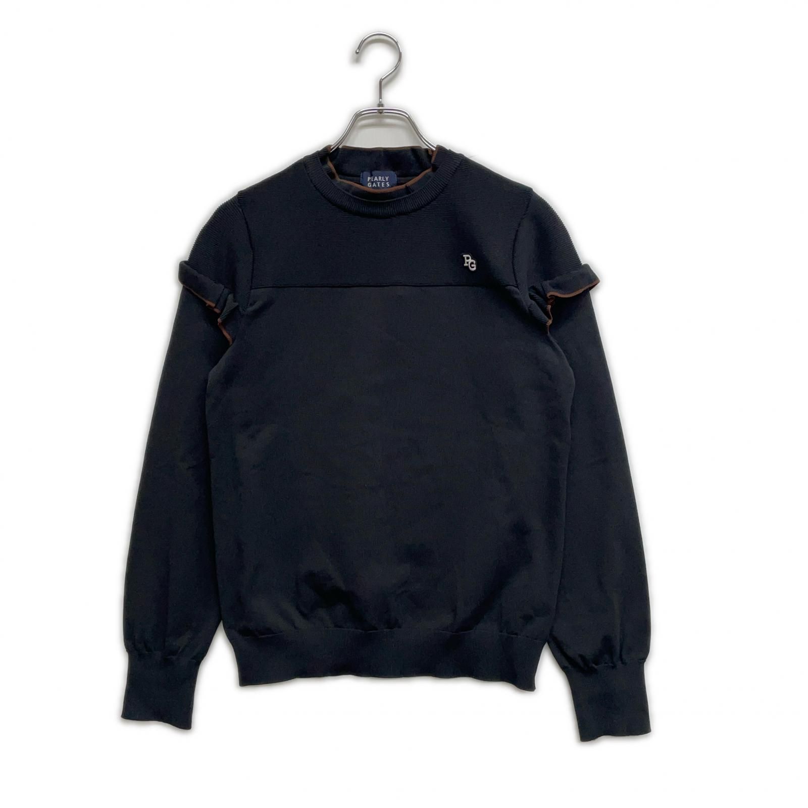 レディース パーリーゲイツ PEARLY GATES セーター 2 L ブラック 刺しゅうロゴ フリルニット