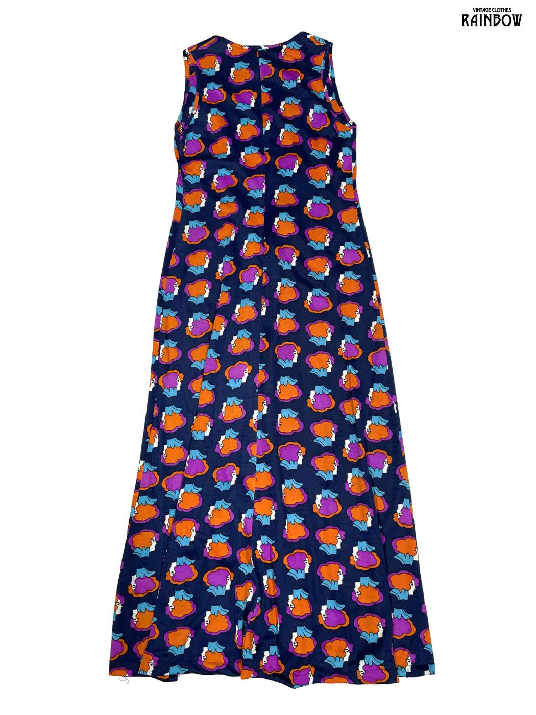 古着 Young Innocent 前開き 総柄 ロング丈 ノースリーブ アウター 羽織り 紺 ttu2509082 GULLKHAN_COM