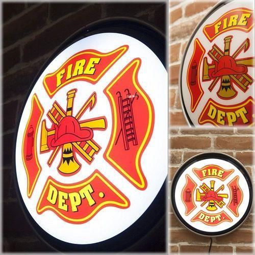 看板 壁掛け灯 照明 レトロ雑貨 ガレージ看板 アメリカン雑貨 ラウンド ウォールランプ Fire Dept