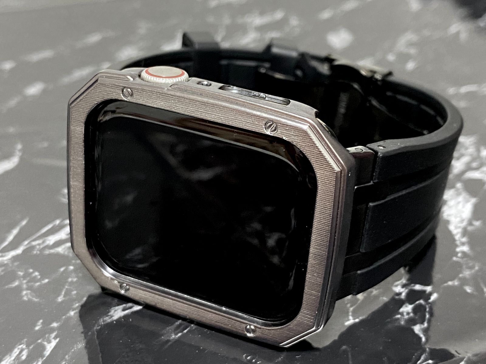 ガンメタ×ブラック アップルウォッチ ラバーベルト Apple Watch ケース カバー 40mm 41mm 44mm 45mm 49mm Apple Watch 用 ultra ウルトラ