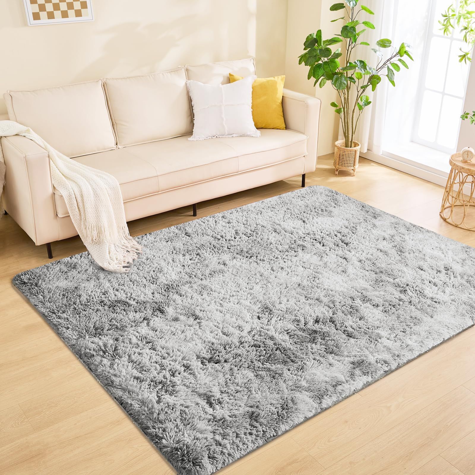 Size:約160X200CM（2畳）_Color:グレー aicomri カーペット ラグマット 2畳 絨毯 ラグ 厚手 シャギー 北欧 ラグ 洗える 160x200 cm 滑り止め付 防ダニ ふわふわ肌触り ホットカーペットカバー ウレタン オ