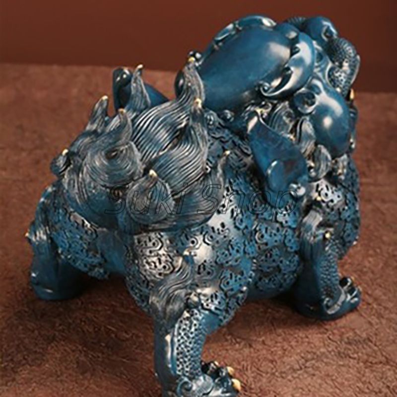 貔貅 ヒキュウ 銅製 ブルー 青 置物 オブジェ 2ペア 厄除け 縁起物