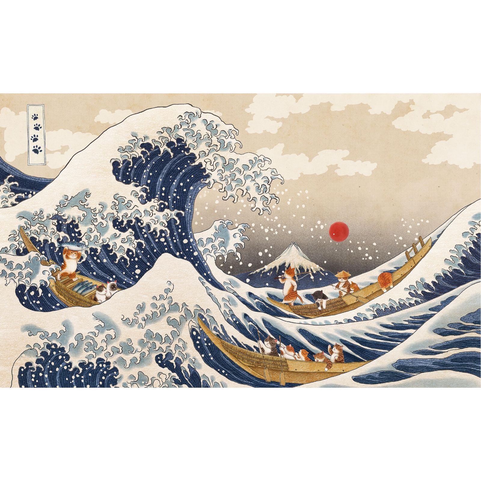 プラ製ジグソーパズル Nyangsongi＿神ニャン川沖浪裏 38X59cm 大人向け難しい 1000ピース 破片なし ピントー Pintoo カチっとハマる H3181