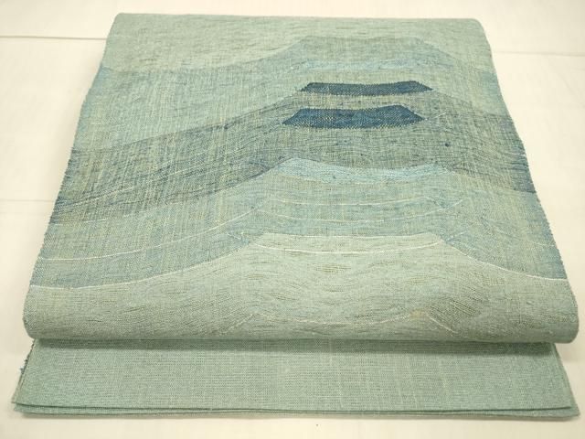 平和屋着物○太鼓柄袋帯 紬地 抽象文様 黒地 金銀糸 正絹 逸品