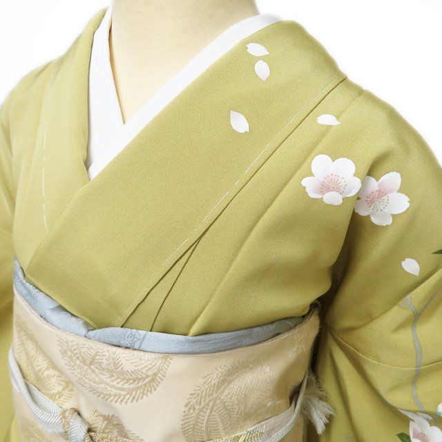 訪問着 着物 未使用 正絹 袷 フォーマル 金駒刺繍 花の図 桜 貝