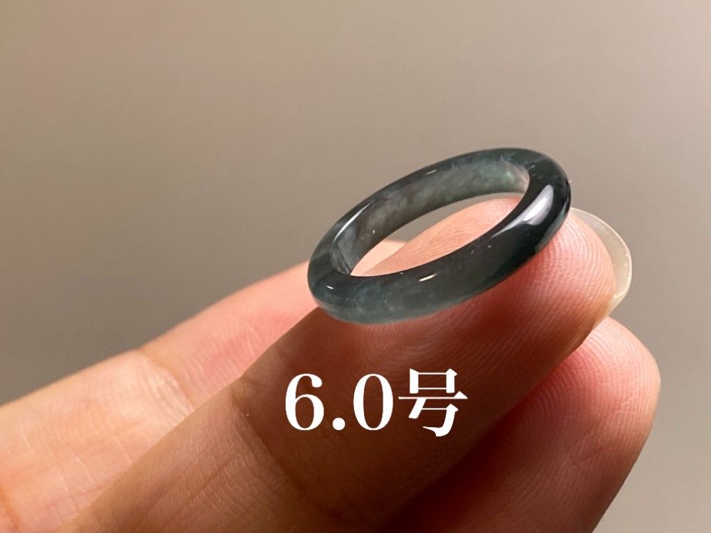 L12-168 ピンキーリング 氷種 高級感 黒翡翠 6.0号 天然