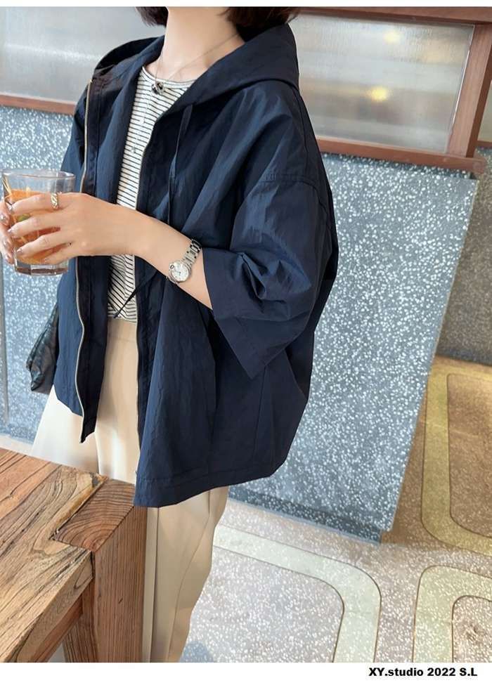 パーカー レディース トップス 半袖 春夏 無地 着痩せ 春物