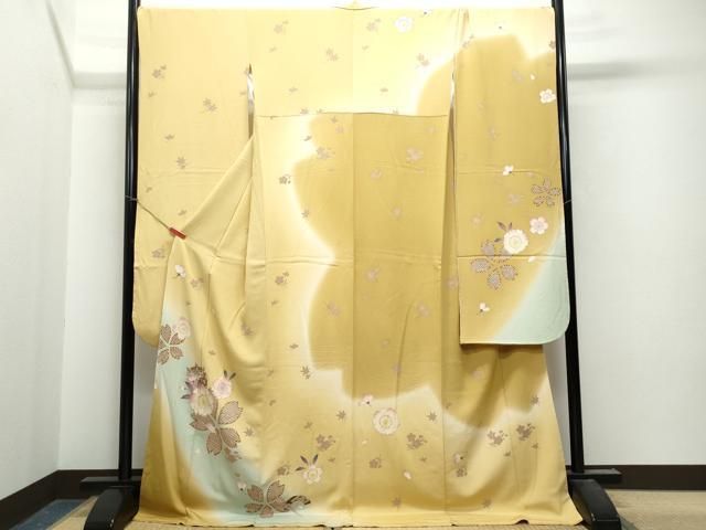WAKA✺新品 洗える着物 刺繍 トールサイズ 仕付け糸振袖 A2697 平和屋着物○豪華振袖 駒刺繍 糸巻き櫛花文 暈し染め 金彩 正絹