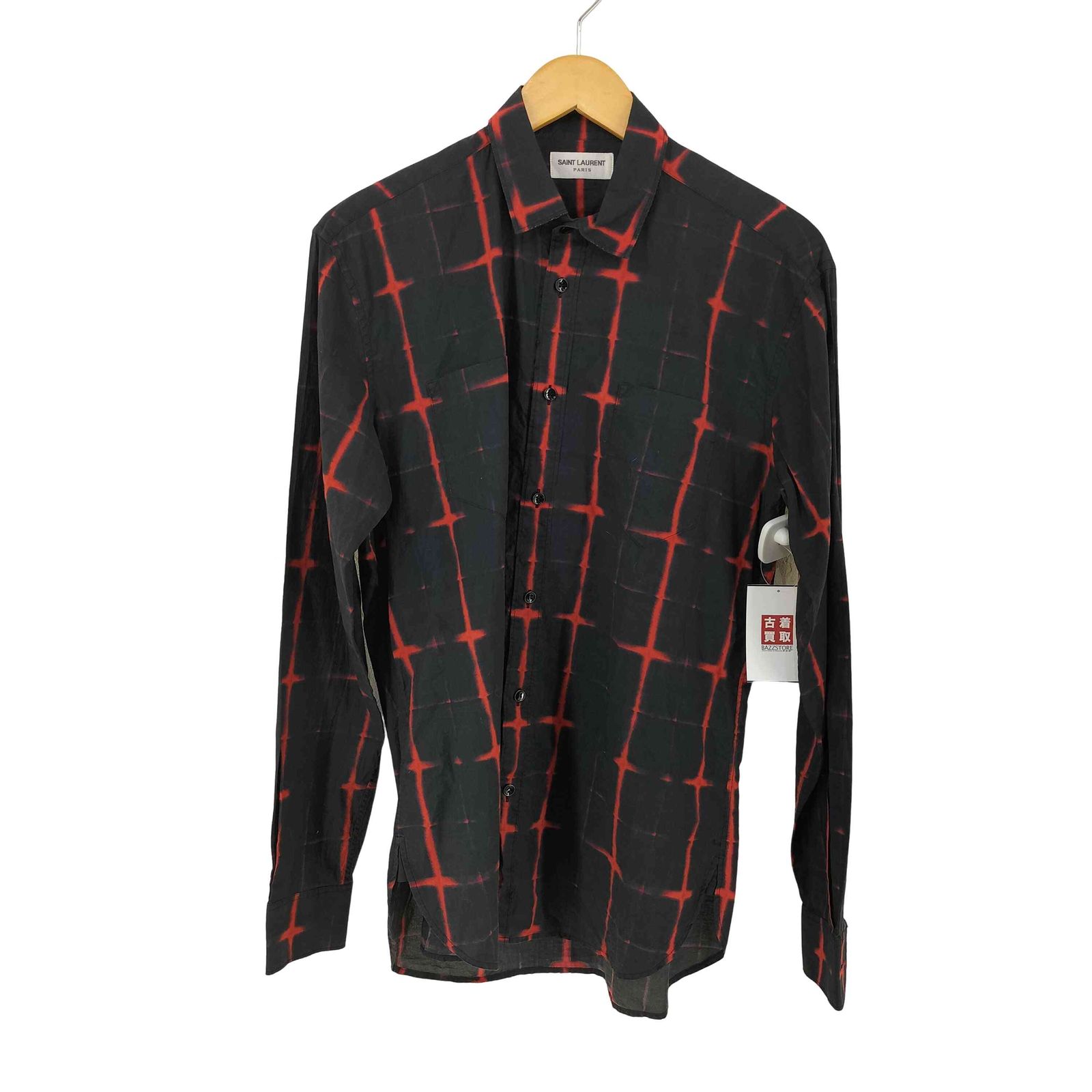 サンローランパリ SAINT LAURENT PARIS 17SS 染めチェック柄 レギュラー フロントポケット 長袖シャツ メンズ 38|15
