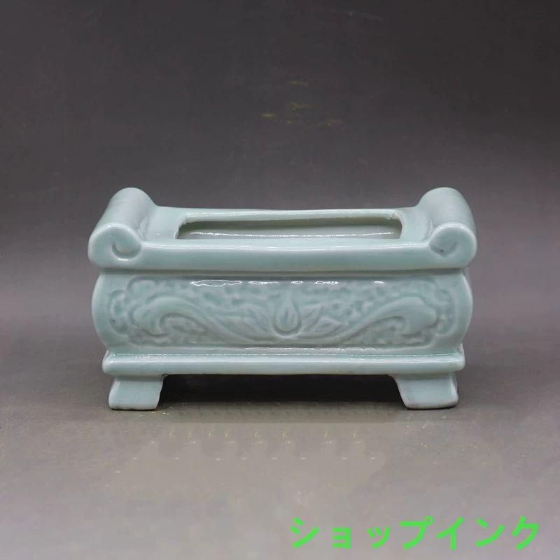 宋汝窯青釉白玉彫刻香炉 景徳鎮 陶磁器 装飾品 現代工芸品 美術