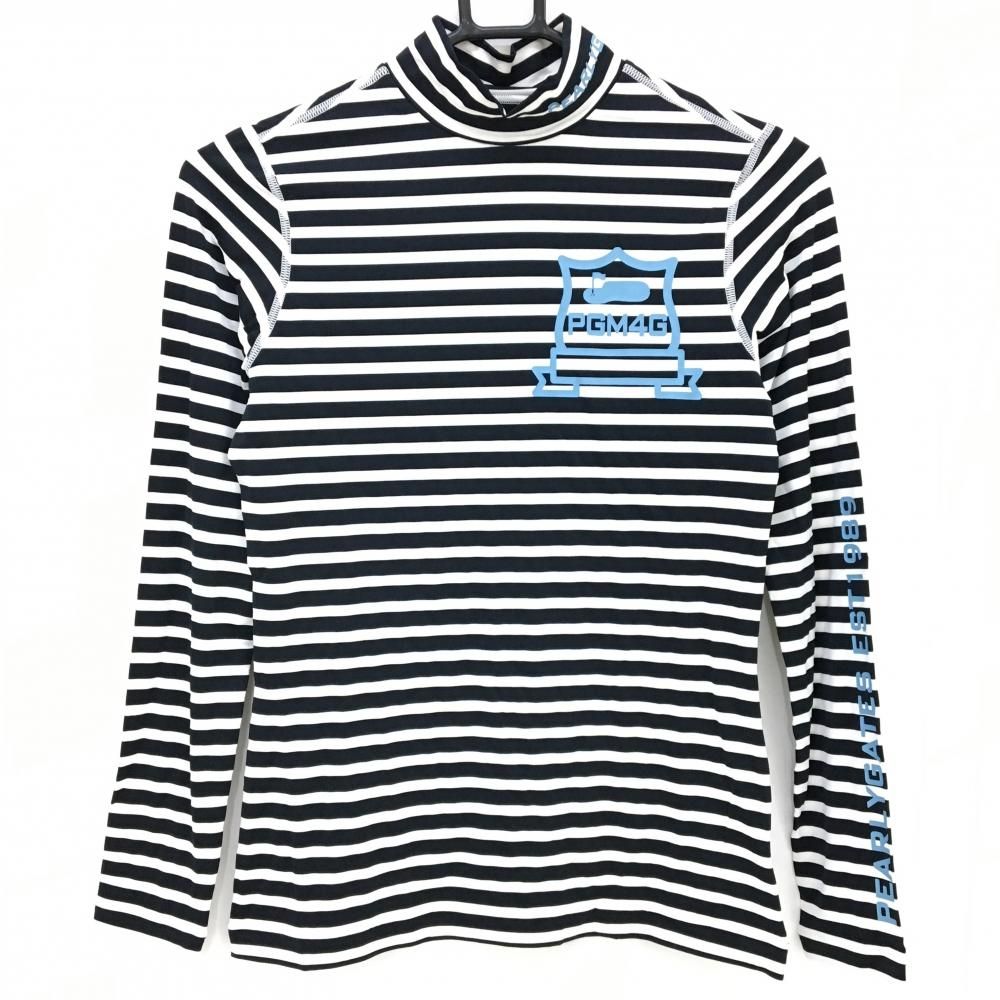 【超美品】パーリーゲイツ ハイネックインナーシャツ 白×ネイビー ボーダー レディース 1(M) ゴルフウェア PEARLY GATES