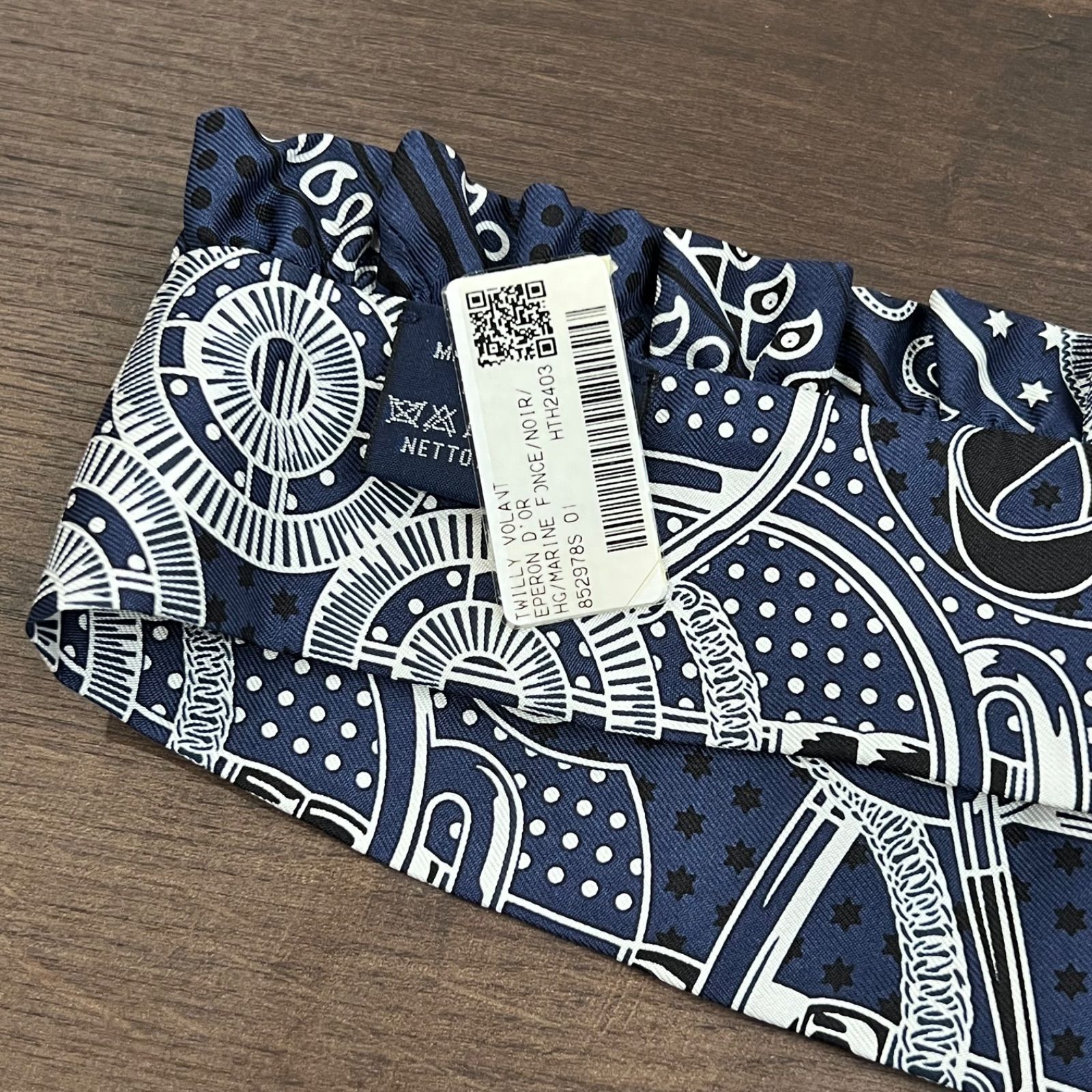 エルメス ツイリー Twilly エプロンドール シルク ネイビー/ホワイト ツイリー エプロン・ドール・バンダナ ブラン ホワイト 白