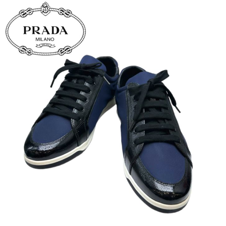 未使用品】PRADA プラダ サフィアーノレザー スニーカー ネイビー スポーツライン 3E5892 （38/24CM） レディース靴 - メルカリ