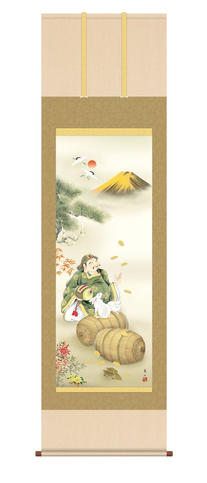 10年保証 掛け軸 縁起兎大黒天 (えんぎうさぎだいこくてん) 榎本東山 洛彩緞子本表装(らくさいどんすほんびょうそう) 尺五 干支 縁起画 金運画 モダン 掛軸 床の間 和室 【送料無料】 おしゃれ 壁掛け 絵