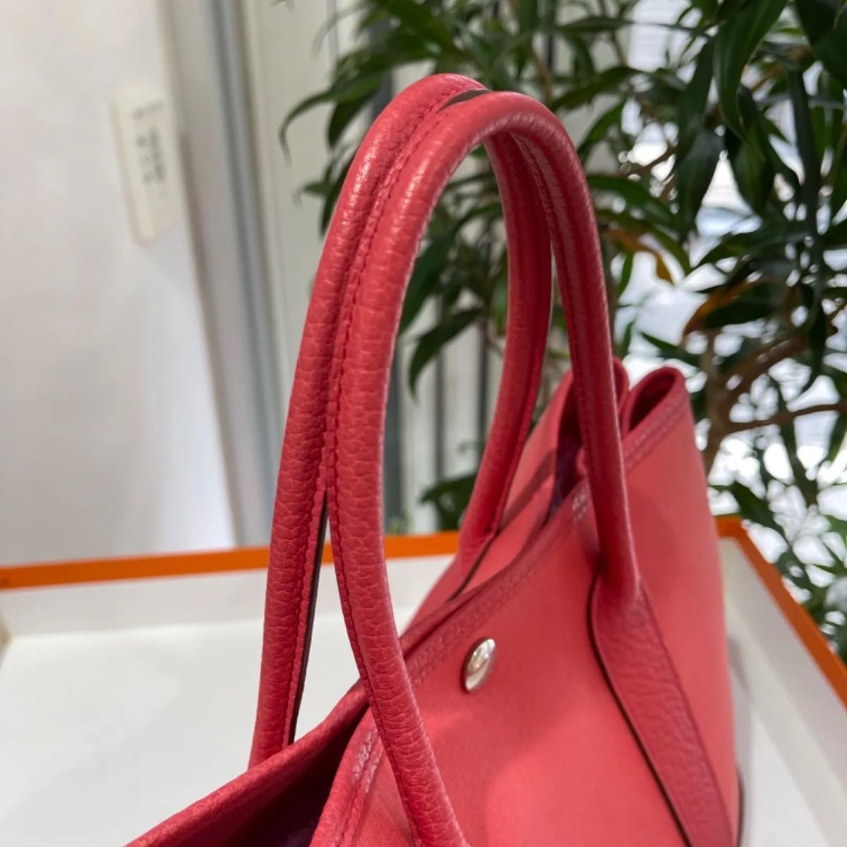 【美品】HERMES エルメス ガーデンパーティTPM 30 トワルオフィシエ×レザー ブーゲンビリア シルバー金具 O刻印□ 中古 ハンドバッグ  トートバッグ レディース 女性用 ブランド ピンク 本革 希少 レア プレゼント ギフト バック